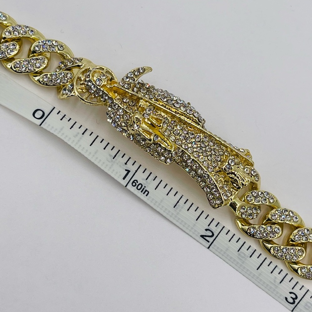 Grim Reaper Bracelet Full of Stones Luxurious GOLD PLATED/pulsera Santa Muerte - Picture 6 of 10